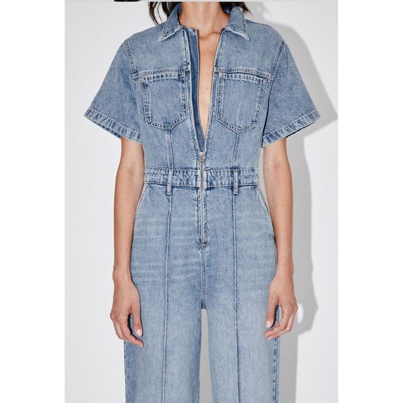 Zara ZW Full Length Denim Long Jumpsuit NWT - Picture 3 of 10